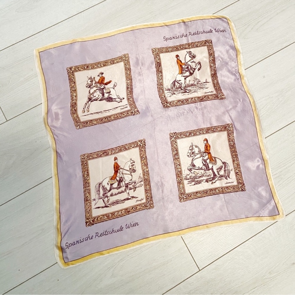Vintage lilac silk scarf with horses